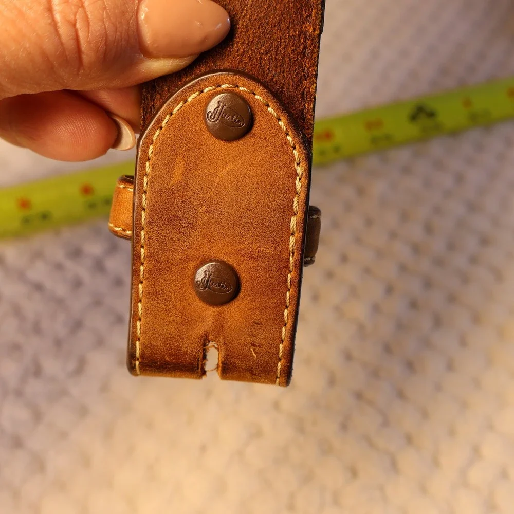Justin Mens 32 Leather Belt Brown Barbed Wire Western Cowboy C10817